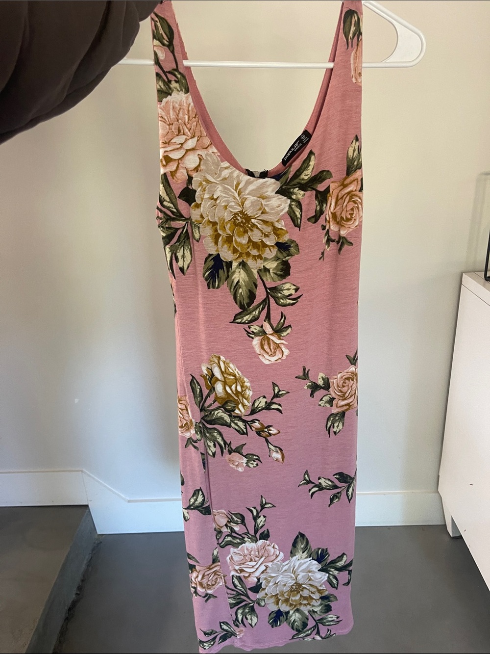 Popular Basics Pink Floral Scoop-Neck Midi Dress